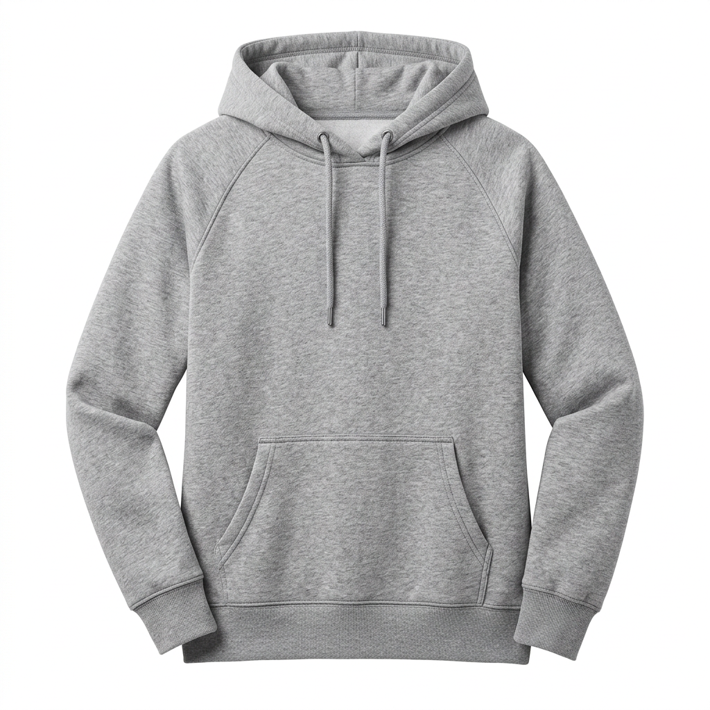 Heather gray pullover hoodie, front view