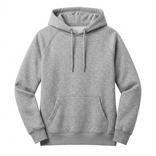 Heather gray pullover hoodie, front view