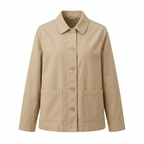 Beige button-front jacket, front view