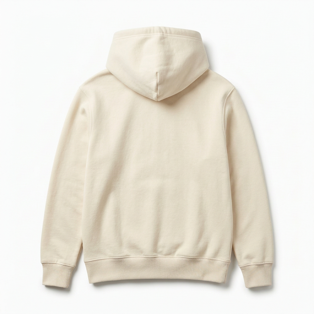 Cream pullover hoodie, back view
