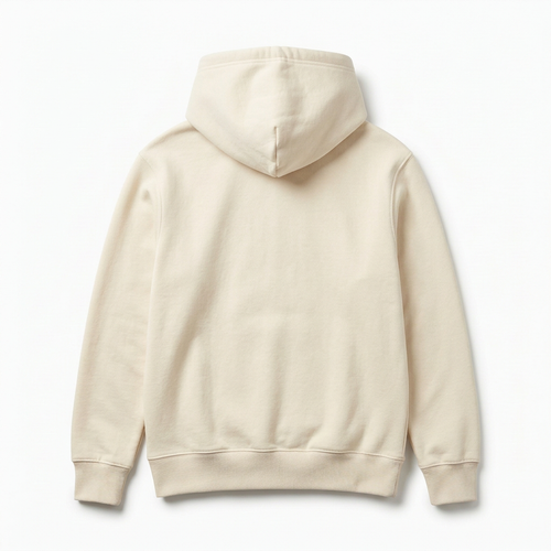 Cream pullover hoodie, back view