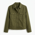 Olive green utility jacket, front view