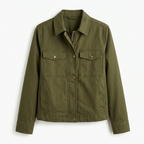 Olive green utility jacket, front view